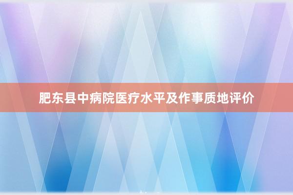 肥东县中病院医疗水平及作事质地评价